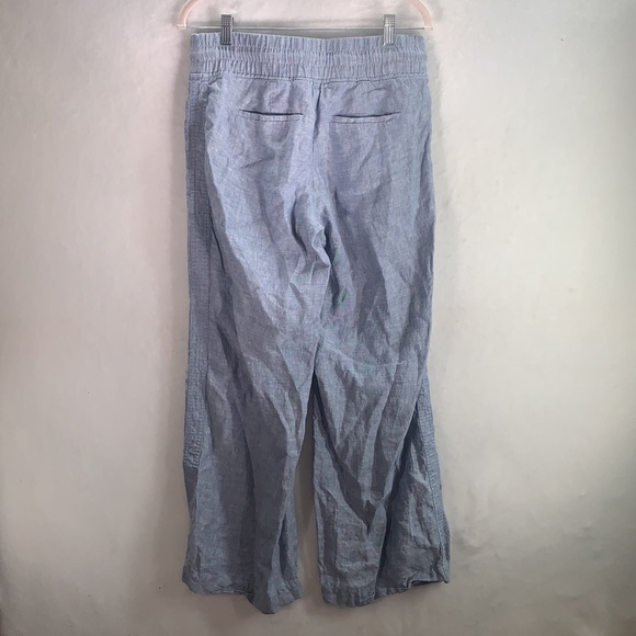 Athleta Cabo Linen Wide Leg Pant Size 4P Petite Blue Zipper Pockets Drawstring - Picture 3 of 8